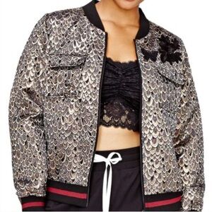 Love & Legend Mermaid Fish Scale Metallic Embroidered Bomber Jacket